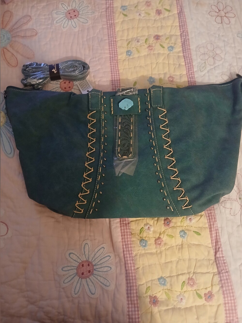Women's Montana West Teal Studded Shoulder Bag with Accent Stitching